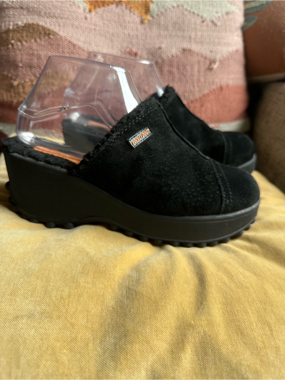 Rocket Dog Black Suede Wedge Clog Mules